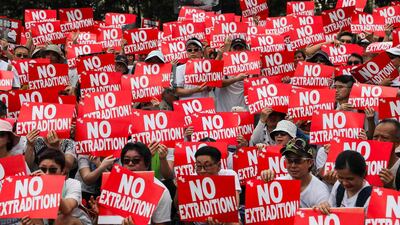 Protesters attend a rally against a controversial extradition law proposal in Hong Kong. AFP