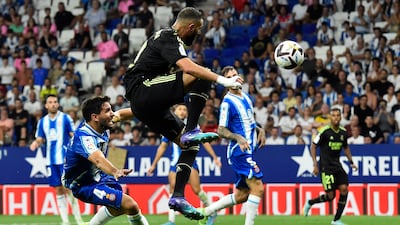 Karim Benzema scores Real Madrid's second goal against Espanyol. AFP