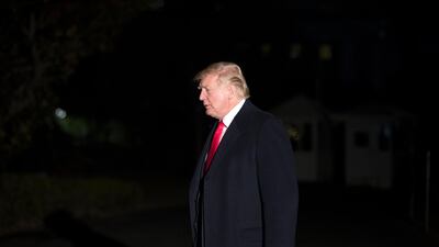 US president Donald Trump returns to the White House from Mar-a-Lago, Florida on December 10, 2017. Earlier in the day, US ambassador to the UN Nikki Haley said women who have accused Mr Trump of sexual harassment 'should be heard.' Jim Lo Scalzo / EPA