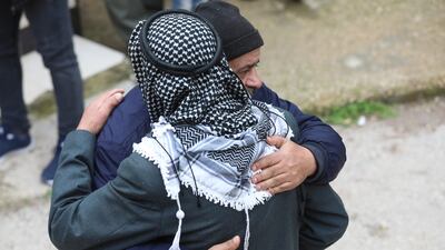 Palestinians during the funeral of 17 year old Mohammed Salah in Al Yamoun village near the West Bank city of Jenin. EPA