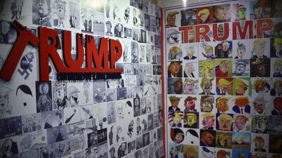 Caricatures depicting US Republican presidential candidate Donald Trump, are displayed at the Caricature Museum in Mexico City on October 17, 2016. Yuri Cortez/ AFP