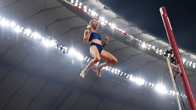 Russia's Anzhelika Sidorova reacts after a successful jump in the women's pole vault final at the World Athletics Championships in Doha on Sunday, September 29. AFP