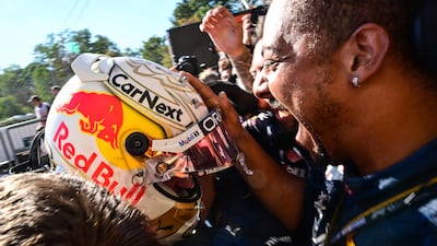 Max Verstappen celebrates with his team. AFP