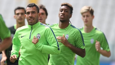 Juventus' Carlos Tevez shown on Monday in Turin during a team training session for the Champions League final against Barcelona. Marco Bertorello / AFP