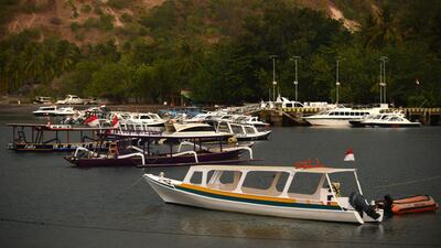 Tourist rental boats moored after the recent quakes at Teluk Nare port in Pemenang in northern Lombok island. AFP