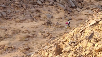 The collapsed boulders at Jebel az Zilliyat, where two of the desert kite engravings have been discovered. Photo: Plos One