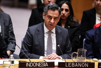 Lebanon's UN ambassador Ahmad Arafa addresses an emergency Security Council meeting in New York. AFP