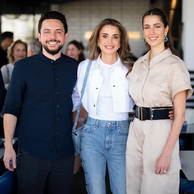 Queen Rania with Crown Prince Hussein and Princess Rajwa. Crown Prince Hussein / Instagram