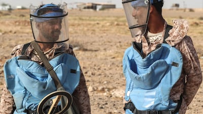 Yemeni soldiers loyal to the Saudi and UAE-backed government attending a mine clearance and dismantling training centre funded by the UAE armed forces, along the coast north of the southeastern port city of Mukalla. AFP