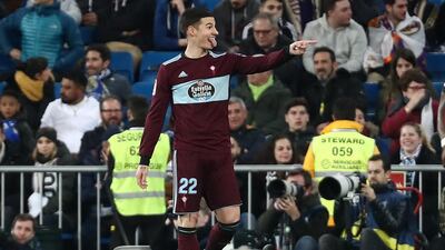 Celta Vigo's Santi Mina celebrates scoring their second goal. Reuters