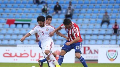 Amer Abdulrahman, left, played against Paraguay last month after missing most of the season because of knee surgery. Courtesy UAE FA