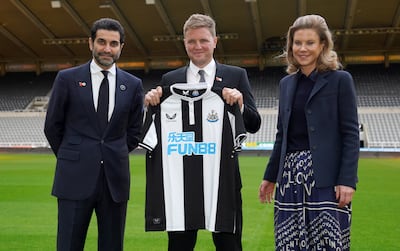 Amanda Staveley, right, and husband Mehrdad Ghodoussi, left, with newly appointed Newcastle United manager Eddie Howe in November 2021.