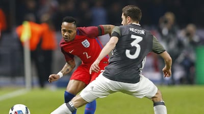 England’s Nathaniel Clyne in action with Germany’s Jonas Hector. Action Images via Reuters / Carl Recine