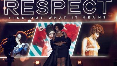 Jennifer Hudson presents a tribute to Aretha Franklin at the BET Awards. AP
