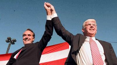 Jack Kemp, right (United States). The former NFL quarterback for the San Diego Chargers and Buffalo Bills was a member of the US House of Representatives and ran for the vice presidency in 1996. AFP