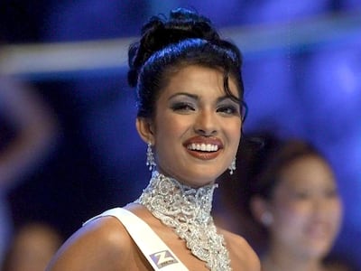 Priyanka Chopra, then aged 18, on stage during the Miss World pageant in November 2000. EPA