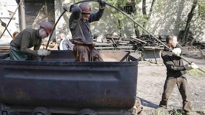 Miners work at the Gorniak 95 coal mine in Makiyivka, near Donetsk. Donetsk is the heart of eastern Ukraine’s coal mining country, historically known as the Donbass, and is one of Europe’s most productive coal-producing regions. Maxim Zmeyev / Reuters