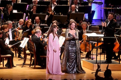 At the Abu Dhabi Festival 2014, Renee Fleming, right, shared the stage with Emirati soprano Sara Al Qaiwani. Fatima Al Marzooqi / The National