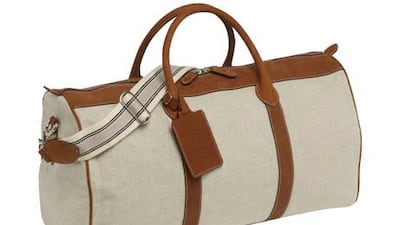 Hackett canvas/leather herringbone holdall in brown, Dh1,632. Courtesy Hackett London