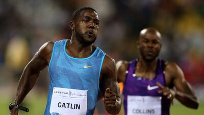 Justin Gatlin of the US shown during his win in the 100 metres on Friday at the Doha Diamond League meet. Marwan Naamani / AFP / May 15, 2015