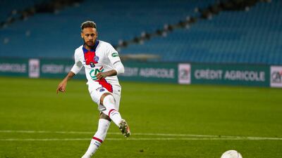 Neymar steps up to convert his penalty in the shootout. EPA