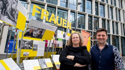 Katja Schechtner, left, and Wojciech Czaja, curators of the architecture exhibition Women Build the City in Seestadt, Austria. AFP