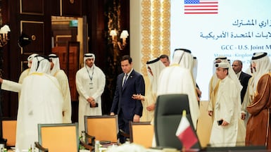 US Secretary of State Marco Rubio at a meeting with Gulf foreign ministers in Manama on Thursday. Reuters