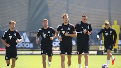 Joshua Kimmich, Thomas Mueller, Leon Goretzka, Niklas Suele and Mickael Cuisance during training.Getty