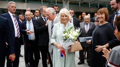 Camilla, Duchess of Cornwall wears a pale green Anna Valentine dress, to visit the Bibliotheca Alexandrina, in Alexandria, Egypt. Reuters