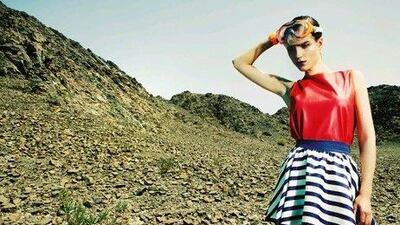 Skirt, Ted Baker. Tights; face mask, both stylist's own. Watch, Topshop.