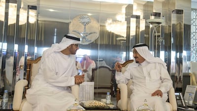 King Salman of Saudi Arabia and Sheikh Mohammed bin Zayed, Crown Prince of Abu Dhabi and Deputy Supreme Commander of the Armed Forces, witnessed the signing on Monday at the Peace Palace in Jeddah. Mohamed Al Hammadi / Crown Prince Court Abu Dhabi