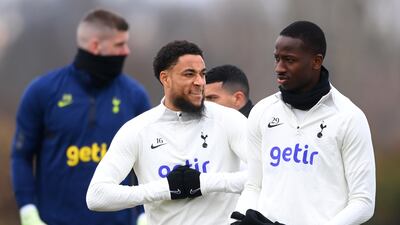 Arnaut Danjuma of Tottenham Hotspur, centre, looks on during a training session ahead of their Champions League match against AC Milan. Tottenham trail the Italian 1-0 from the first leg. Getty Images