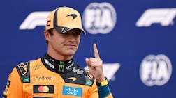 McLaren's Lando Norris celebrates after qualifying in pole position for the Dutch Grand Prix. Reuters