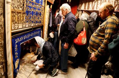 Tourists visit the grotto at the Church of the Nativity in Bethlehem in the occupied West Bank, December 10, 2018. Reuters