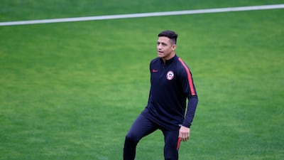Chile forward Alexis Sanchez attends a training session at EPACCT Frederico Antonio Germano Menzen, Sao Paulo, Brazil. Reuters