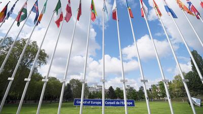 National flags marking the 70th anniversary of the Council of Europe in Strasbourg, France. AFP