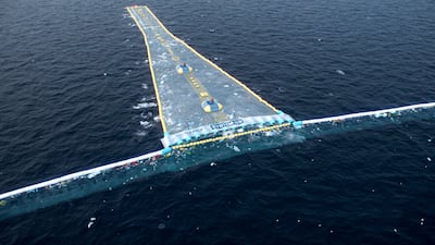 A net being used to remove 100,000 kilograms of plastic from the ocean. Photo: Ocean Cleanup