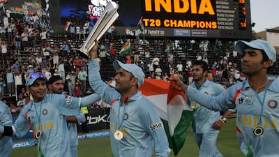 India celebrate beating Pakistan in the final of the inaugural T20 World Cup at the Wanderers Stadium in Johannesburg on September 24, 2007. AFP