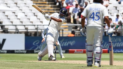 India's Yashasvi Jaiswal plays the shot that led to his dismissal, caught by Tristan Stubbs off the bowling of Nandre Burger for 28. AFP