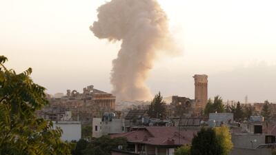 Smoke rises above the city of Baalbek in southern Lebanon on Monday amid Israeli air strikes. AFP
