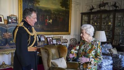 Queen Elizabeth II receives General Sir Nick Carter, Chief of the Defence Staff, during an audience in the Oak Room at Windsor Castle. PA