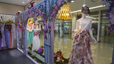 Botanical garden-themed mannequins in the windows at the Valleydez SS15 launch in Dubai. Photo by Hafsa Lodi