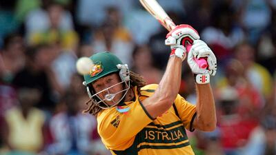Andrew Symonds bats during the Cricket World Cup final between Australia and Sri Lanka in April 2007. AP