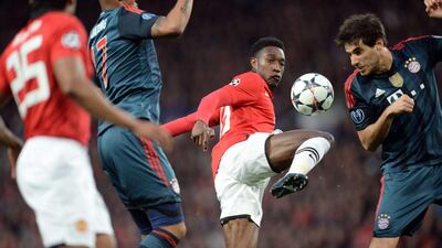 Manchester United striker Danny Welbeck, centre, controls the ball during his side's 1-1 draw with Bayern Munich in the Champions League on Tuesday. Christof Stache / AFP / April 1, 2014