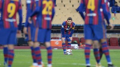Barcelona's Argentinian forward Lionel Messi prepares to take a free-kick. AFP