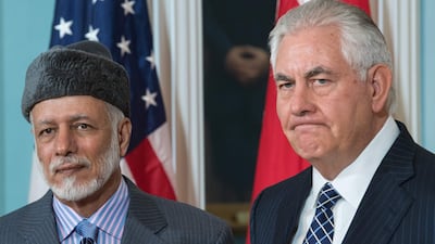 US secretary of state Rex Tillerson, right, answers a question from the media with the Omani foreign minister Yusuf bin Alawi-bin Abdullah at the Department of State in Washington, DC on July 21, 2017. Paul J Richards / AFP