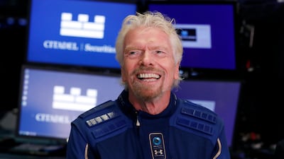 Richard Branson, founder of Virgin Galactic, is interviewed on the floor of the New York Stock Exchange. AP