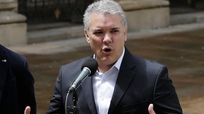 Colombian President Ivan Duque came to power in June promising a hard-line approach against dissident groups. AP