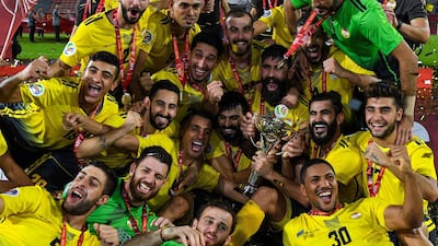 Al Ahed celebrate winning the 2019 AFC Cup Fina. AFP