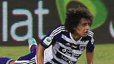 Omar Abdulrahman received a yellow card in injury time of Al Ain's Pro League match against Al Nasr. Ravindranath K / The National